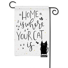 Moslion Cat Garden Flags Double Sided Cute Animal Kitten Home Is Where Your Cat Is Paw Word Yard Flag 12.5x18 Inch Burlap Banners Home Decorative Outdoor Villa