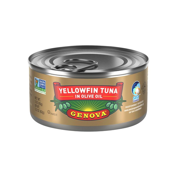 Genova Premium Yellowfin Tuna in Olive Oil, Wild Caught, Solid Light, 3 oz. Can (Pack of 24)