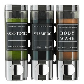 Shampoo and Conditioner Dispenser,Unisense Shower Soap Dispenser 3 Chamber No Drill Wall-Mounted Shampoo Dispenser for Shower Wall Mounted Shower Dispenser for Bathroom Hotel Large Capacity,Chrome2