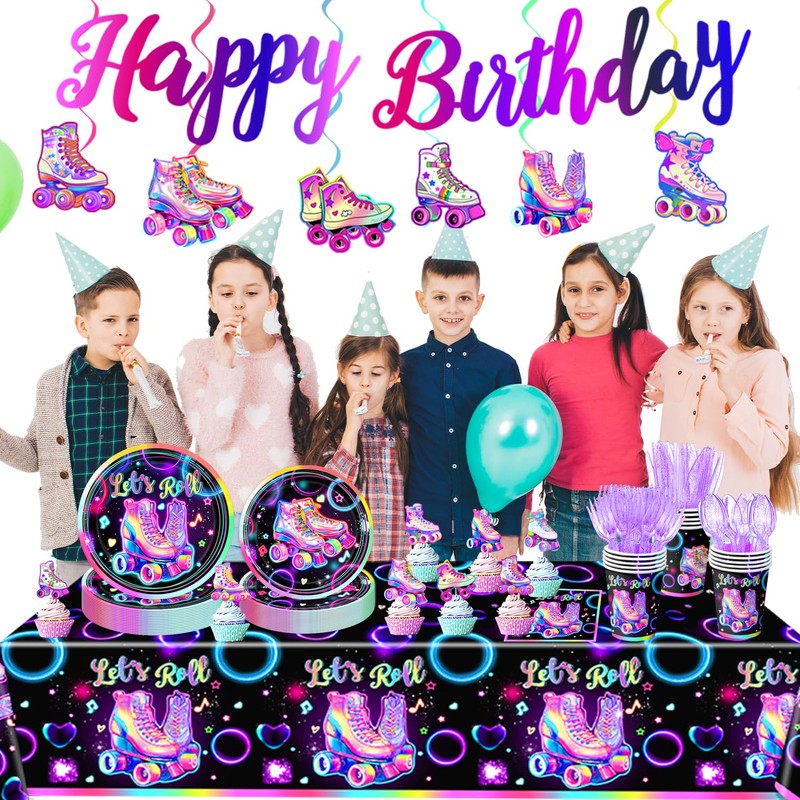 LINHAXM 3 Pack Roller Skating Tablecloths, Roller Skating Party Decorations,