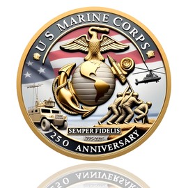 Marine Corps 250th Anniversary Challenge Coin, US.MC Military Commemorative Coins - 1.57 Inch Marine Corps Army Challenge Coin in Durable Metal - Veteran Gift & Military Collectible