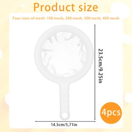Pack of 4 Kitchen Strainers Very Fine Nylon Sieve Kitchen Filter, Funnel Filter Kitchen Strainer, 400/300/200/100 Mesh Fine Sieve with Handle for Juice, Milk, Coffee, Soy Milk