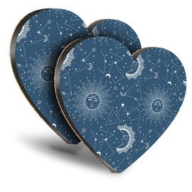 Destination Vinyl ltd Great Coasters (Set of 2) Heart - Blue Sun & Moon Astronomy Drink Glossy Coasters/Tabletop Protection for Any Table Type #12476