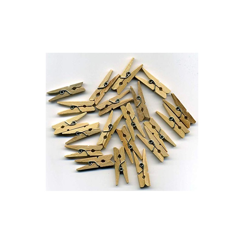 Shatchi 100 Natural Wooden Colour Mini Craft Pegs Cloth Photo