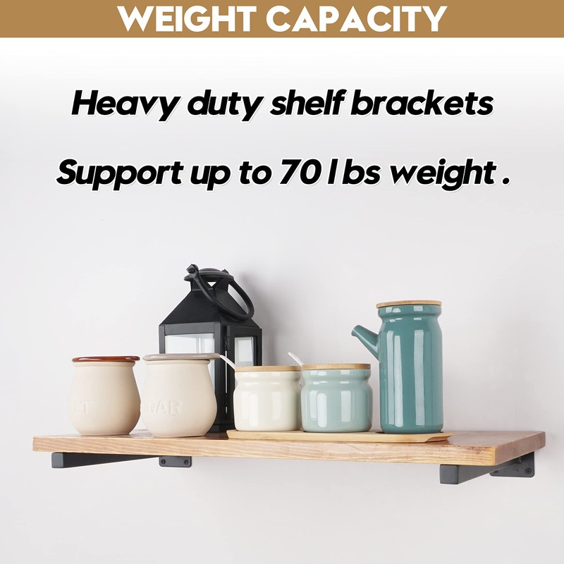 AddGrace 4 Pack Shelf Brackets Wall Mounted Black Shelf Brackets