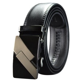 QHA Mens Automatic Buckle Leather Belt-Black-30-34"