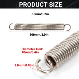GUNGY Extension Spring 100 mm Tension Spring With Dual Hook in 304 Stainless Steel OD 10 mm Wire Diameter 1.6 mm Max Load 8 kg 1.6 x 10 x 100 mm 4 Pcs