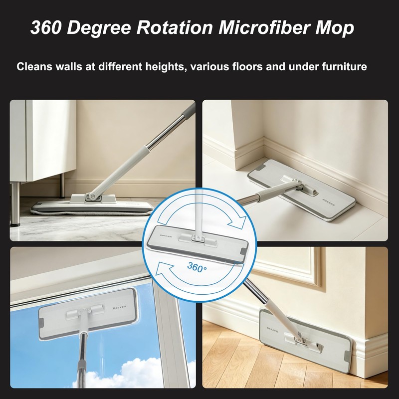 Flat Mop and Bucket System with Wringer Set, Wet Dry
