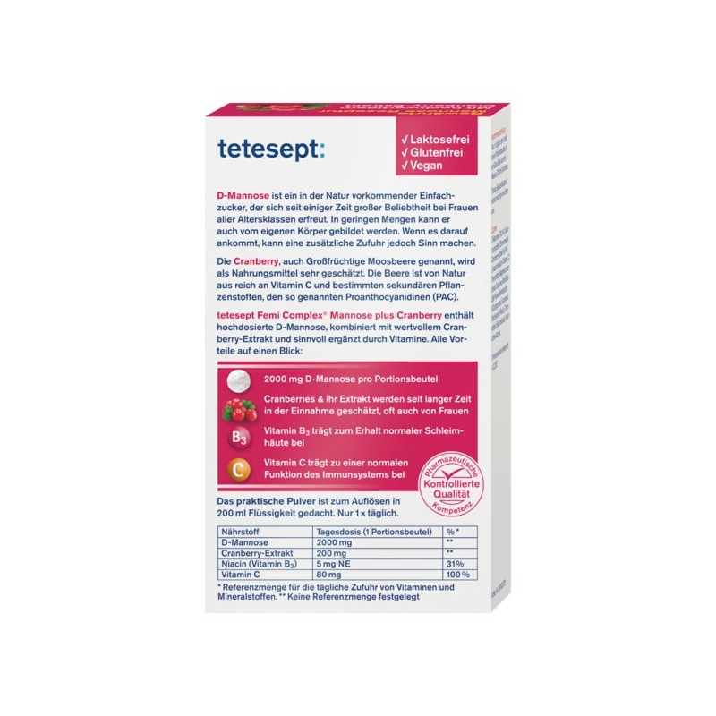 tetesept 테테셉트 여성용 방광 케어 만노스 2000mg 8개입 tetesept Women's