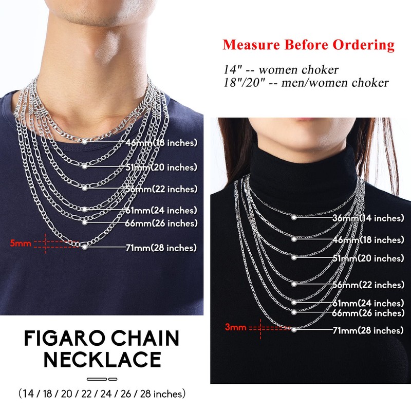 Suplight Figaro Chain Sterling Silver 20 inch Mens Solid Neck