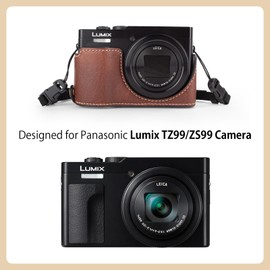 MUZIRI KINOKOO Case for Panasonic Lumix DC-ZS99 Digital Camera, PU Leather Protective Cover for Lumix ZS99, Detachable Carrying Case with Adjustable Shoulder Strap - Coffee