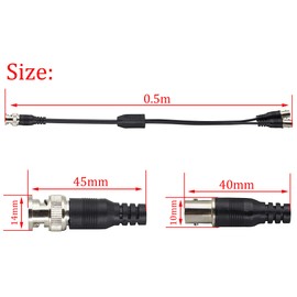 HCFeng BNC Male to Dual BNC Female Adapter Cable BNC RG-58/U Grade Coaxial Y Splitter Cable BNC Female to DIN (75Ohm) RG59 Video Adapter Cable for Security Camera CCTV Systems[2pack/1.3ft]