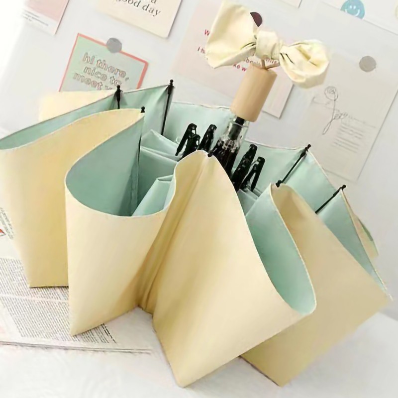 Folding Sun Umbrella UV Blocking Pure Color Black Rubber Sunscreen