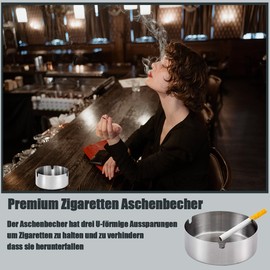 Pack of 6 Stainless Steel Ashtrays, Modern Tabletop Ashtray, 8 cm Round Stainless Steel Ashtrays, Portable Tabletop Ashtray for Indoor and Outdoor Use, Silver