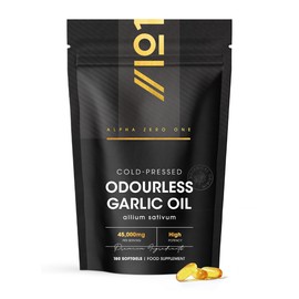 Odourless Garlic Oil Pearls 45,000mg - 180 Softgel Capsules (One per Day) - Cold Pressed & Deodourised Garlic Supplement – Resealable and Recyclable Pouch by Alpha01