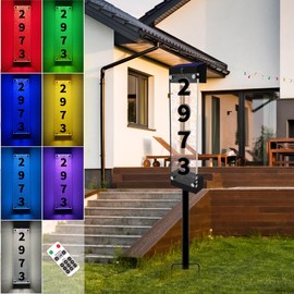 Bmakre Solar House Numbers for Outside, May With Remote Control Solar Address Sign, Waterproof LED Acrylics 9 Color Lighting Modes, for Vistor, With Iron Pile, Mailman, Ubereats, Emergency Service