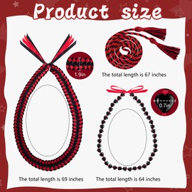 Wehhbtye 3 Pcs Graduation Ribbon and Kukui Nut Leis, Black and Red Honor Cord with Tassels, Graduation Braided Necklace Set for School Graduation Party College Bachelor's Gown Accessories