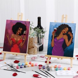 Dinifee 2 Pack Pre Drawn Canvas for Painting for Adults Sip and Paint Kit for Couple 8" x 10" Stretched Pre Printed Canvas for Couples Date Night Valentine Party(Charming Lady)