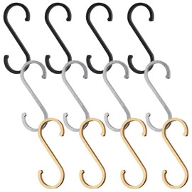 KOLZEMV S Hooks, Pack of 12 S Hooks Suitable Diameter, Hooks for Hanging, S-Hooks, Aluminium Ideal Kitchen, Hooks Black for Hanging Pots and Pans, Coffee Cups, Clothes, Plants