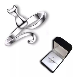 Dtup Anillo Kitten Elegante Plata Gato Regalo Minino Cat Kawaii
