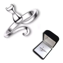Dtup Anillo Kitten Elegante Plata Gato Regalo Minino Cat Kawaii
