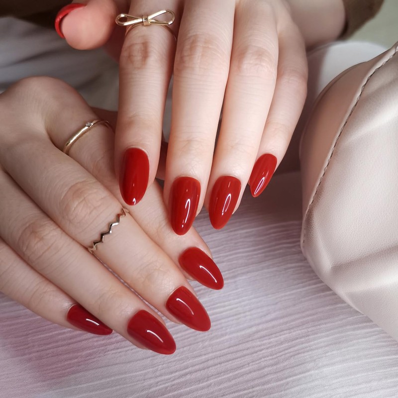Artquee Red Almond Press on Nails Short Fake Nails Art