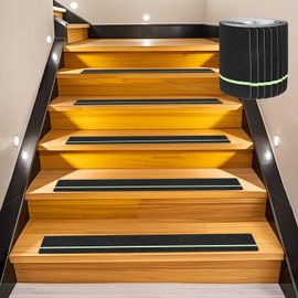 M METERXITY 15-Pack Anti Slip Traction Tape 24" x 6" Best Grip Tape Grit with 6mm/0.24" Glow in Dark Stripe High Traction Friction Abrasive Adhesive for Indoor/Outdoor Stairs[Black+Green]