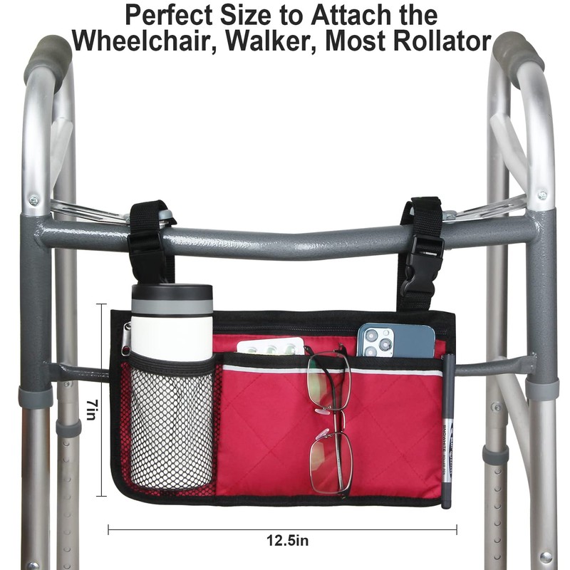 Wheelchair Side Organizer Storage Bag Armrest Pouch with Cup Holder