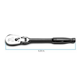Capri Tools 1/4-Inch Drive Low Profile Flex-Head Ratchet, True 72-Tooth, 5-Degree Swing Arc, 180-Degree Flex-Head (CP12100FX)