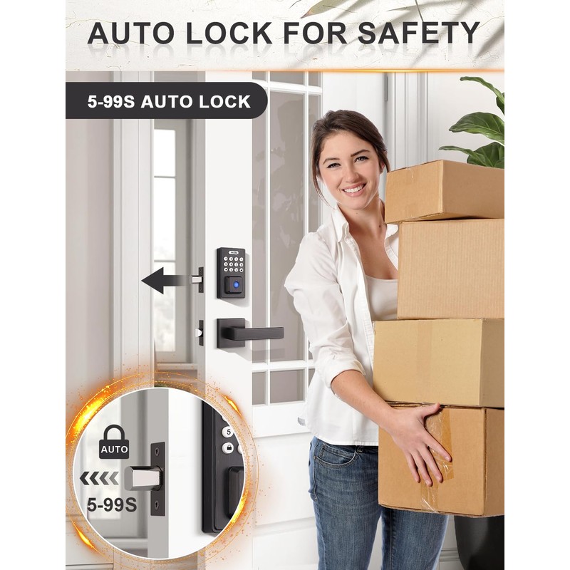 Tinewa Square Keyless Entry Door Lock with 2 Lever Handles,