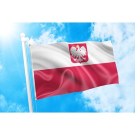 DMSE Poland State Ensign Polish Eagle Flag 3X5 Ft Foot 100% Polyester 100D Flag UV Resistant -