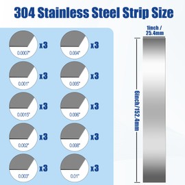 30 Pieces Shim Stock Assortment Metal Shim Stock 304 Stainless Steel Strips 1" Width x 6" Length, 0.0007", 0.001", 0.0015", 0.002", 0.003", 0.004", 0.005", 0.006", 0.008", 0.01" Thickness Metal Shims