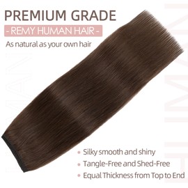 Silk-co One Piece Wire in Hair Extensions 18inch #04 Medium Brown Real Human Hair Wire No Clip Straight Hairpiece