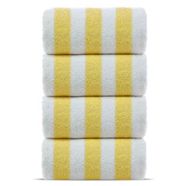 100% Turkish Cotton, Luxury Eco-Friendly Cabana Stripe Highly Absorbent Pool Beach Towels for Beach, Pools and Travel (30x60 inches) 4 Pack, Yellow