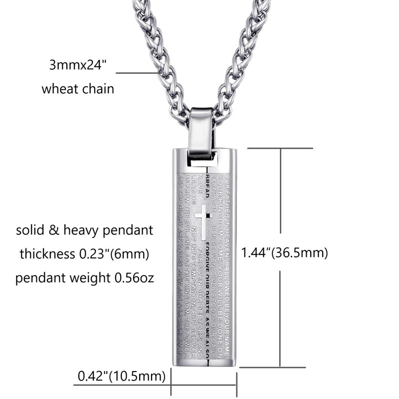 MOO&LEE Stainless Steel Lords Prayer Bar Necklace for Men 24