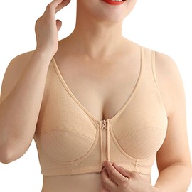 Dress Cici Apricot 100% Cotton Front Zipper Bra for Seniors, Non-Padded Wireless Bra for Elderly Size 36