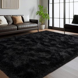 NSZONC 6x9 Rugs for Living Room, Fluffy Black Plush Large Area Rug, Fuzzy Big Shaggy Rug for Bedroom, Non Slip Furry Shag Carpet for Kids Room Nursery Dorm Home Decor Aesthetic