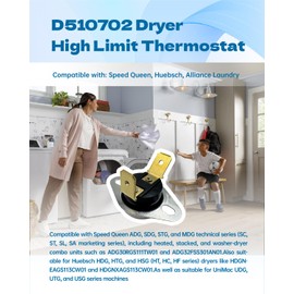 eosorssa D510702 Dryer High Limit Auto Reset Thermostat Fit for Speed Queen, Alliance Laundry & Huebsch Dryers – Replaces 510702 61886 915728 AP6285127