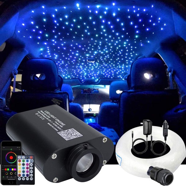 AZIMOM Bluetooth 16W RGBW Fiber Optic Lights Star Ceiling Lighting Kits 450pcs 0.03in 9.8ft Music Sound Activated APP Remote Control Car Home Headliner Decor