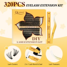 QUEWEL DIY Lash Extension Kit, 320Pcs 60D+80D Lash Clusters 12-18mm Eyelash Clusters Kit with Lashes Bond and Seal and Eyelash Tweezers to Easy DIY at Home(60+80D Kit)