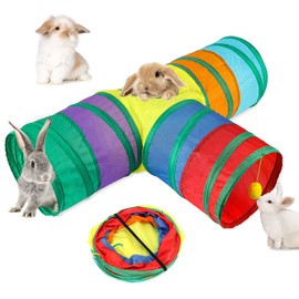 HYLYUN Foldable Rabbit Tunnel 3-Way Rabbit Hideout Small Animal Activity Tunnel Toy for Dwarf Rabbits Guinea Pigs Cats