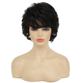 Baruisi Short Fluffy Black Wigs for Women Soft Synthetic Heat Resistant Hair Replacement Wig Cospaly Party