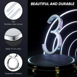 Jetec 5 Inch Metal House Number Silver Modern Address Numbers for House Delicate DIY Floating Address with Nail Kit Garden Door Mailbox Decor(Number 3)