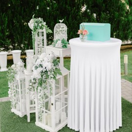 Babenest 24"x 43" Round Cocktail Table Skirt, 6 Pack Spandex Stretch Round Tablecloths with Natural Wavy Drapes, Fitted High Top Bar Cocktail Table Covers for Wedding Party Birthday Banquet (White)