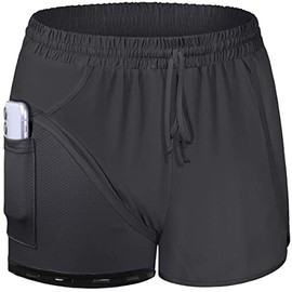 Blevonh Pantalones cortos de yoga para mujer, 2 en 1, con bolsillos, S-3XL, Black 2 Pockets, XL