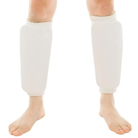 Donaly Karate Shin Supporter, White, 1 Pair, Left and Right Set, Junior to Adult, High Elasticity EVA Cushion, Washable, Lightweight, Elastic Fit, Martial Arts, Kickboxing, Taekwondo, Leg Guards (S)