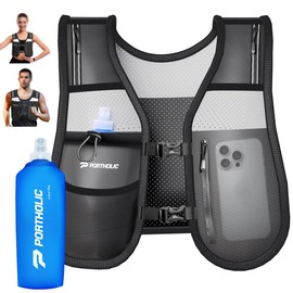 PORTHOLIC Running Vest for Women Men with 470ml/17oz Water Bottle |Adjustable Hydration Vest|Reflective |Lightweight |6 Pockets |Breathable for Accessories for Hiking Running(Black,Medium)