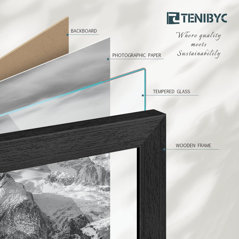 TENIBYC 8x10 Picture Frame 4 Pack, Black Wooden Textured, HD