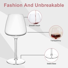 COOKY.D Unzerbrechliche Tritan-Gläser Weingläser mit Langstiel Rotweingläser spülmaschinenfest 610ml / 21.4 OZ Elegantes Hochzeitsgeschenk,2er Set