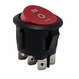 Round Rocker Switch, 6-pin 250V 6A, ON-OFF-ON, Red Rocker Unlit